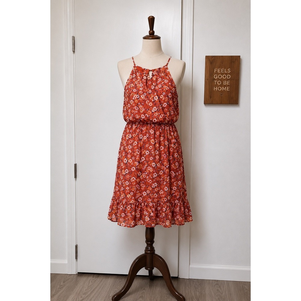 Harper Heritage Red Floral Sleeveless Faux Wrap Dress Size Medium Summer